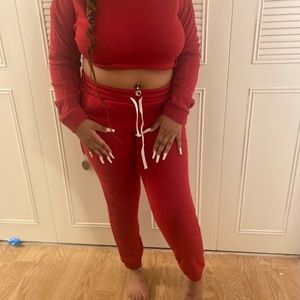 2 piece crop top jogger with hood